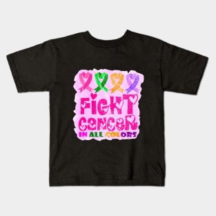 Fight Cancer In All Color Feather Breast Cancer Awareness Kids T-Shirt